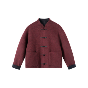 NYHSUGOO/南乙新年款100%绵羊毛双面穿新中式毛呢大衣55090男士