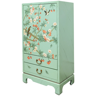法式中国风卧室实木小衣柜美式彩绘玄关柜奶油风沙发旁角落收纳柜