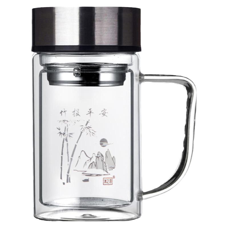 带盖透明真空双层玻璃水杯