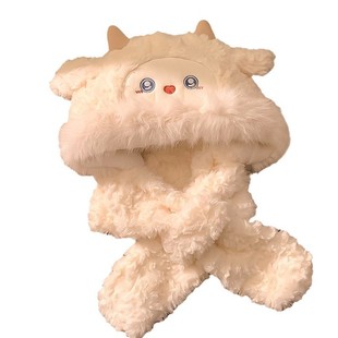 亚文化帽子小绵羊毛绒帽女冬季可爱加厚防寒保暖两件套围脖一体