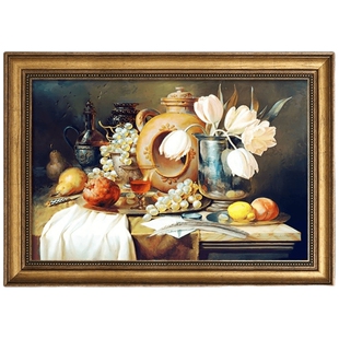 欧式餐厅装饰画厨房饭厅壁画花卉葡萄水果油画大气美式挂画单幅