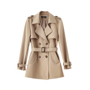 短款风衣女春秋款长袖外套2023新款小个子中长款显瘦双排扣卡其色