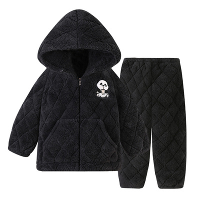 男冬季加厚三层夹棉熊猫家居服