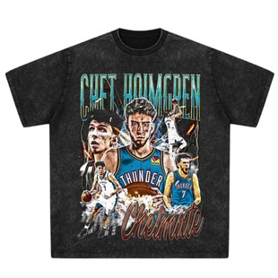 雷霆队&切特霍姆格伦短袖 美式印花复古篮球男vintage宽松运动t恤