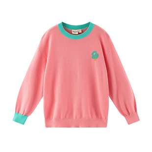 加比瑞童装春秋新品女童休闲舒适撞色套头薄款纯棉毛衣中大童线衫