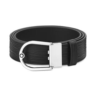 【自营】MONTBLANC万宝龙腰带男商务马蹄按扣黑压纹皮腰带198634