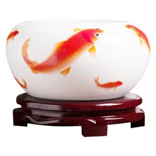 景德镇陶瓷鱼缸摆件小号金鱼乌龟缸笔洗养鱼缸睡莲花盆养鱼盆瓷器