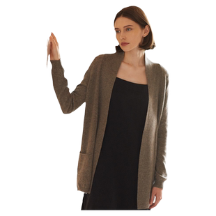 圣雪绒2021秋冬新款女纯色羊绒衫简约宽松长款针织开衫