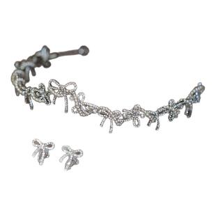 MIU风!韩式超仙结婚礼服造型发饰合金蝴蝶结水钻头饰软皇冠套装