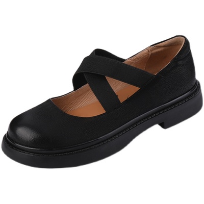 秋季真皮交叉带玛丽珍学院风鞋子