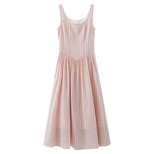 【夏末】夏季韩系绝美裙子独特通勤粉色条纹无袖吊带连衣裙女