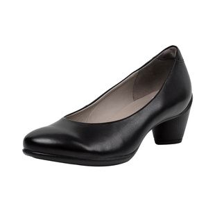 ECCO爱步圆头浅口舒适套脚粗跟单鞋女经典商务正装皮鞋230203