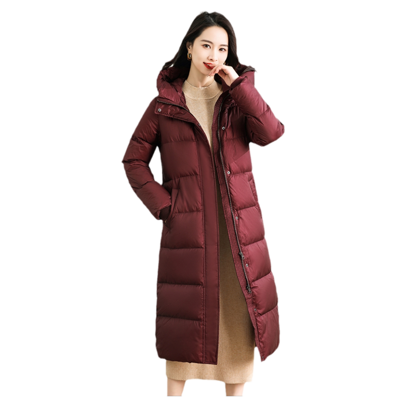 白鹅绒羽绒服女中长款