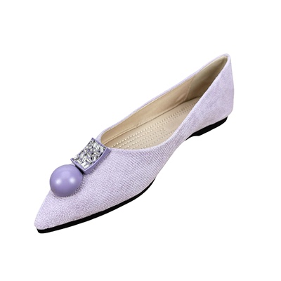 新款金属扣尖头浅口平底鞋