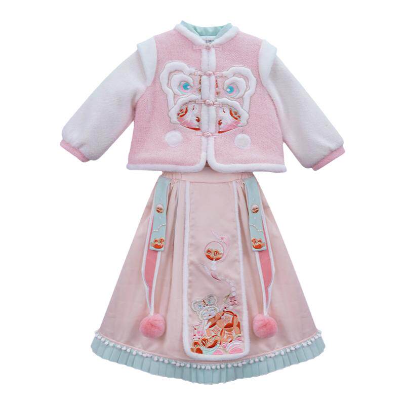女童汉服冬季粉色宝宝古风拜年服