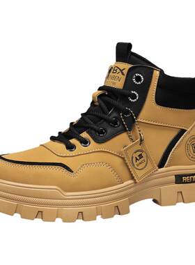 人本官方男鞋店厚底增高大黄靴韩版秋季新款马丁靴男款百搭工装靴