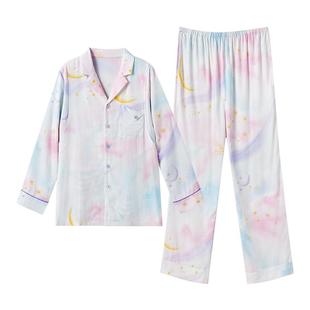 嫚熙春秋薄款凉感贡缎月子服哺乳孕妇产妇睡衣产后待产家居服套装