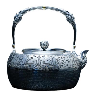 義清堂银壶足银999银壶 段六一老师纯手工饕餮纹纯银烧水壶银水壶