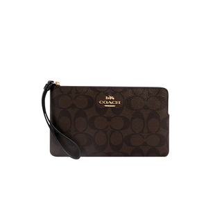 【正品保证】COACH/蔻驰女包Corner Zip20深棕色老花手拿钱包正品