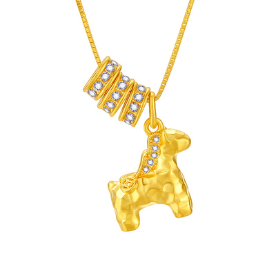 赛菲尔马上富贵18K金吊坠小马莫桑石项链招财锆石挂坠送女友