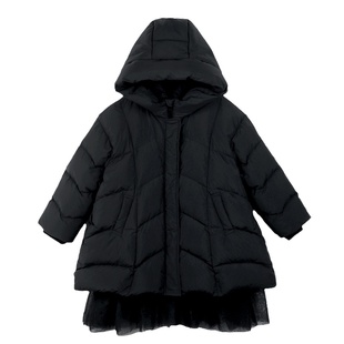 陈大猪女童黑色羽绒服2025冬新款网纱拼接儿童90白鸭绒保暖外套