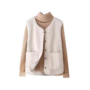 羊羔绒马甲皮毛一体背心女2024秋冬日系外穿百搭宽松坎肩毛绒马夹