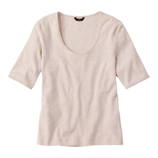 L.L. Bean宾恩女士T恤高级针织衫U形领修身高弹打底衫七分袖春季