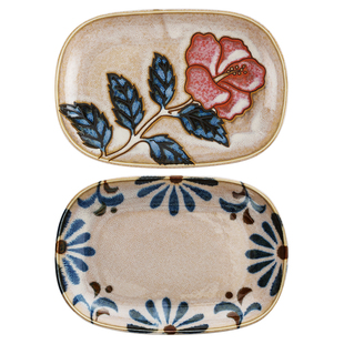 日本进口长方形盘子碟子家用茶点盘干果盘 茶托盘陶瓷日式点心盘