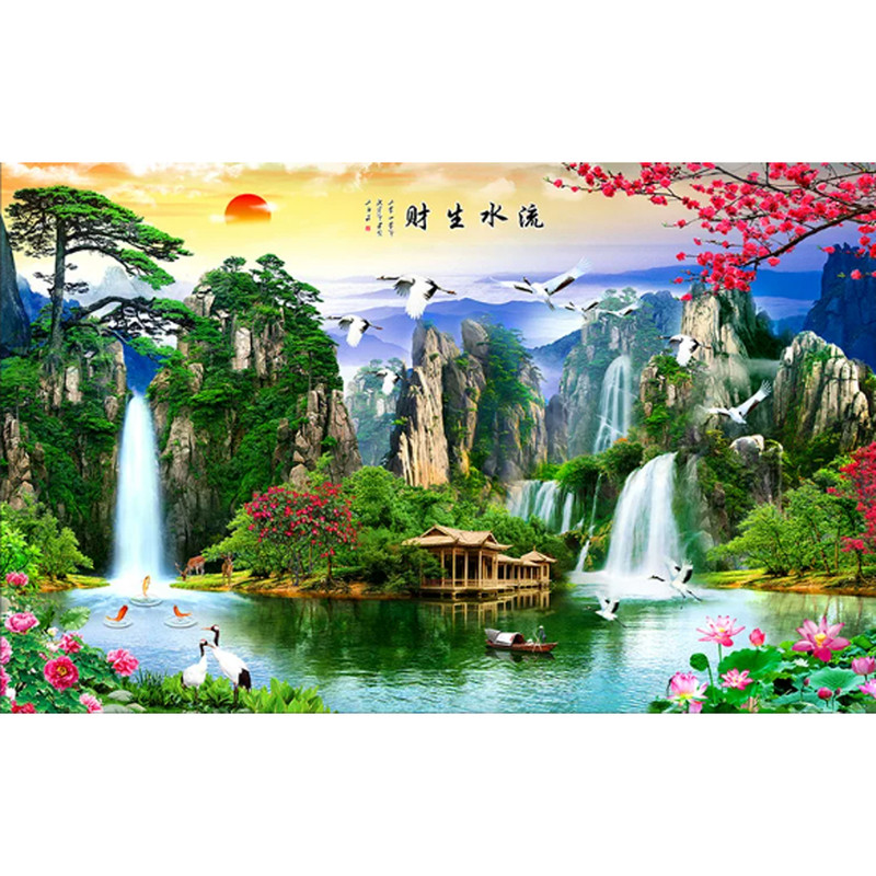 流水生财客厅沙发背景墙自粘贴画