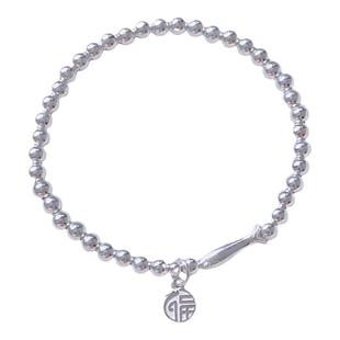 「年年有鱼」纯银小银珠豆豆光面福牌s999足银手链高级感小众手串