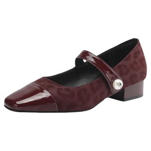 星期六红色粗跟小单鞋女士女款法式玛丽珍气质豆豆春季女鞋配裙子