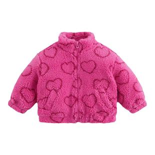 马克珍妮男女童外套爱心仿羊羔毛立领夹棉棉服儿童冬装新款231351
