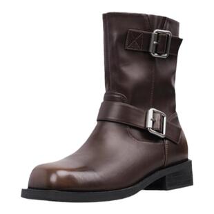 St&Sat/星期六英伦百搭西部牛仔靴女2025年秋冬皮带扣马丁靴短靴