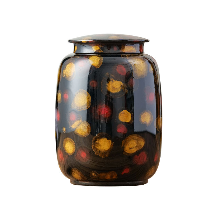 善锡堂纯锡茶罐大漆晖映锡罐滴金工艺精品锡器手工密封罐个旧手工