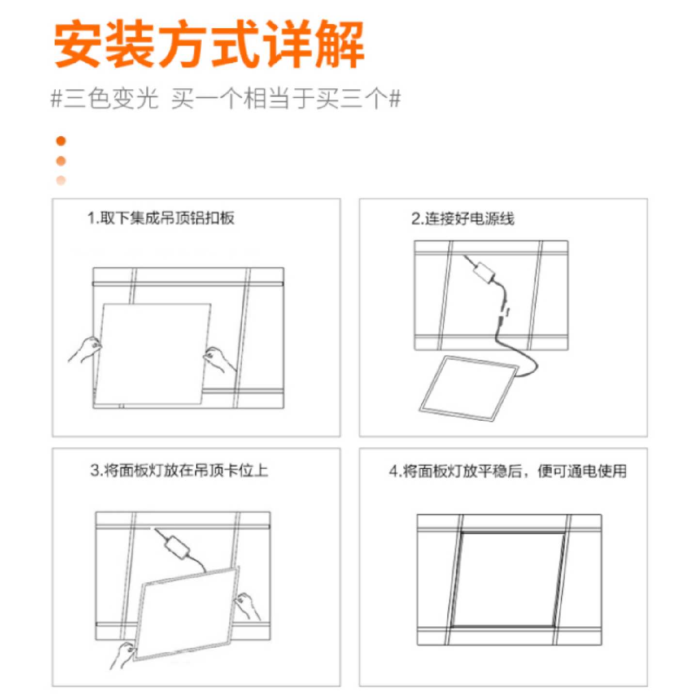 集成吊顶led平板灯天花铝扣面板厨房600卫生间嵌入式300*3001200