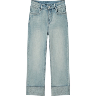 爱居兔夏季新款宽松舒适设计感牛仔裤阔腿裤