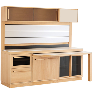 壹佰木榉木岩板餐边柜餐桌一体实木茶水柜靠墙客厅家用伸缩储物柜