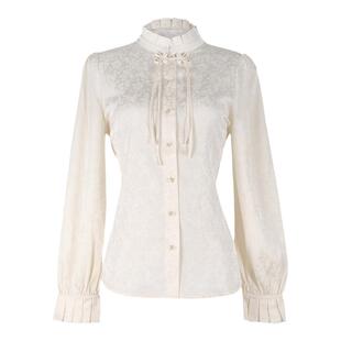 【特价】固执春季古典雅致新中式提花衬衣古风立领长袖衬衫上衣女