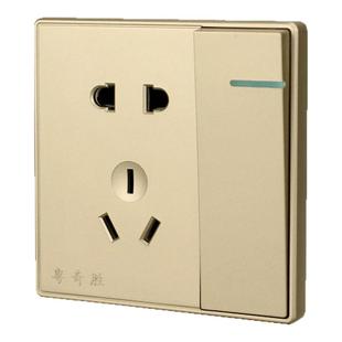 粤奇胜香槟金一开五孔插座带USB十孔86型家用单双控开关暗装套餐