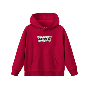 【新年红色加绒】李维斯儿童装男童连帽卫衣2025冬季新款上衣冬装