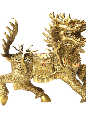 黄铜火麒麟一对大门口护宅摆件