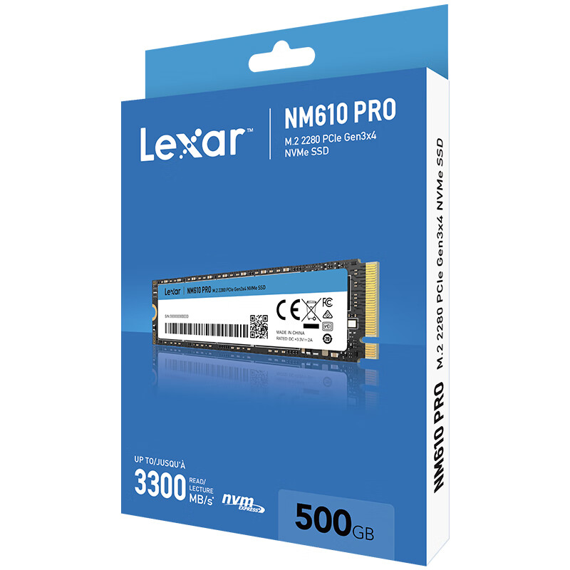 Lexar/雷克沙NM610PRO 1TB固态硬盘SSD M.2接口NVMe读速3300MB/s