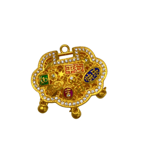 黄金包银吊坠女珐琅彩花丝一鹿平安吉言锁包深圳水贝流苏毛衣链