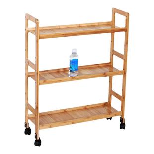 可移动置物架落地极窄款20cm夹缝架竹木架子收纳架带轮厨房缝隙架