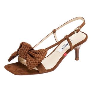 思加图新款法式复古罗马凉鞋细高跟鞋方头女凉鞋EBQ33BL5