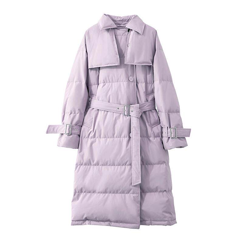 Amii2025冬新款温暖配腰带长款风衣式羽绒服女石墨烯里布宽松上衣