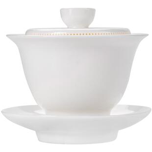 伊文陶瓷 白瓷盖碗 360°度过滤茶碗茶杯三才碗单个手抓壶泡茶具