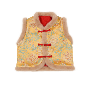 拜年服儿童加棉马甲套装男童新中式国风唐装冬季汉服女童过年衣服