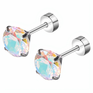 植入级F136钛合金耳钉 养耳洞平底耳骨钉超闪锆石耳蜗钉免摘耳环