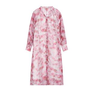 vilan/慧兰法式V领连衣裙女修身2025春夏新款印花长袖中长碎花裙